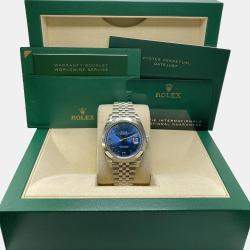 Pre Owned Rolex Datejust 126300 Automatic Blue Roman Dial Stainless Steel Men's Wristwatch 41 mm
