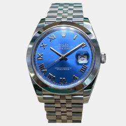 Pre Owned Rolex Datejust 126300 Automatic Blue Roman Dial Stainless Steel Men's Wristwatch 41 mm