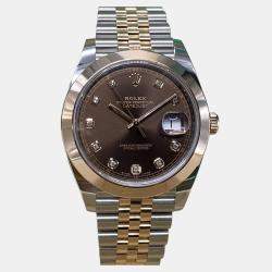 Pre Owned Rolex Datejust 126301 Automatic Chocolate Diamond Dial Stainless Steel Rose Gold Men's Wristwatch 41 mm