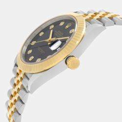 Pre Owned Rolex Datejust 126333 Automatic Black Diamond Dial Stainless Steel 18k Yellow Gold Men's Wristwatch 41 mm