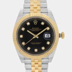 Pre Owned Rolex Datejust 126333 Automatic Black Diamond Dial Stainless Steel 18k Yellow Gold Men's Wristwatch 41 mm