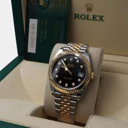 Pre Owned Rolex Datejust 126333 Automatic Black Diamond Dial Stainless Steel 18k Yellow Gold Men's Wristwatch 41 mm