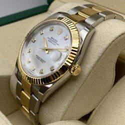 Pre Owned Rolex Datejust 126333 Automatic White Mother of Pearl Diamond Dial Stainless Steel 18k Yellow Gold Men's Wristwatch 41 mm