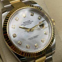 Pre Owned Rolex Datejust 126333 Automatic White Mother of Pearl Diamond Dial Stainless Steel 18k Yellow Gold Men's Wristwatch 41 mm