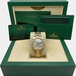 Pre Owned Rolex Datejust 126333 Automatic White Mother of Pearl Diamond Dial Stainless Steel 18k Yellow Gold Men's Wristwatch 41 mm