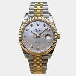 Pre Owned Rolex Datejust 126333 Automatic White Mother of Pearl Diamond Dial Stainless Steel 18k Yellow Gold Men's Wristwatch 41mm