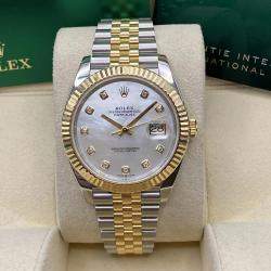 Pre Owned Rolex Datejust 126333 Automatic White Mother of Pearl Diamond Dial Stainless Steel 18k Yellow Gold Men's Wristwatch 41mm