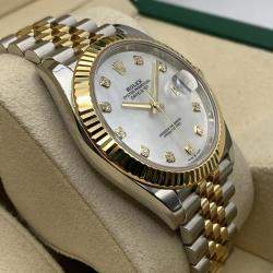 Pre Owned Rolex Datejust 126333 Automatic White Mother of Pearl Diamond Dial Stainless Steel 18k Yellow Gold Men's Wristwatch 41mm