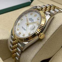 Pre Owned Rolex Datejust 126333 Automatic White Mother of Pearl Diamond Dial Stainless Steel 18k Yellow Gold Men's Wristwatch 41mm