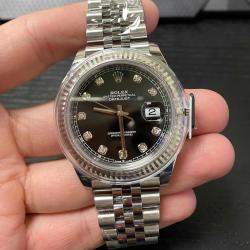 Pre Owned Rolex Datejust 126334 Automatic Black Diamond Dial Stainless Steel White Gold Men's Wristwatch 41mm