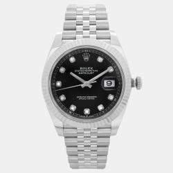 Pre Owned Rolex Datejust 126334 Automatic Black Diamond Dial Stainless Steel White Gold Men's Wristwatch 41mm