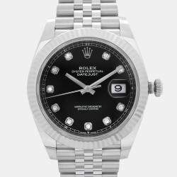 Pre Owned Rolex Datejust 126334 Automatic Black Diamond Dial Stainless Steel White Gold Men's Wristwatch 41mm