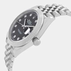 Pre Owned Rolex Datejust 126334 Automatic Black Diamond Dial Stainless Steel White Gold Men's Wristwatch 41mm