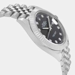 Pre Owned Rolex Datejust 126334 Automatic Black Diamond Dial Stainless Steel White Gold Men's Wristwatch 41mm