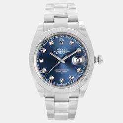 Pre Owned Rolex Datejust 126334 Automatic Blue Diamond Dial Stainless Steel 18k White Gold Men's Wristwatch 41mm