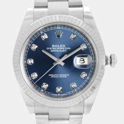 Pre Owned Rolex Datejust 126334 Automatic Blue Diamond Dial Stainless Steel 18k White Gold Men's Wristwatch 41mm