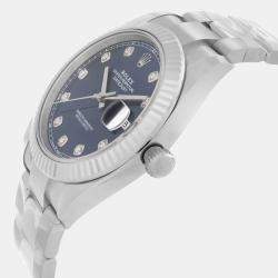 Pre Owned Rolex Datejust 126334 Automatic Blue Diamond Dial Stainless Steel 18k White Gold Men's Wristwatch 41mm
