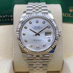 Pre Owned Rolex Datejust 126334 Automatic Mother of Pearl Diamond Dial Stainless Steel 18k White Gold Men's Wristwatch 41mm