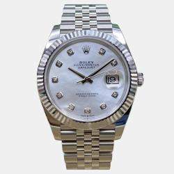 Pre Owned Rolex Datejust 126334 Automatic Mother of Pearl Diamond Dial Stainless Steel 18k White Gold Men's Wristwatch 41mm