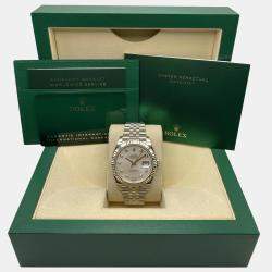 Pre Owned Rolex Datejust 126334 Automatic Mother of Pearl Diamond Dial Stainless Steel 18k White Gold Men's Wristwatch 41mm