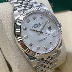 Pre Owned Rolex Datejust 126334 Automatic Mother of Pearl Diamond Dial Stainless Steel 18k White Gold Men's Wristwatch 41mm
