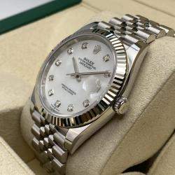 Pre Owned Rolex Datejust 126334 Automatic Mother of Pearl Diamond Dial Stainless Steel 18k White Gold Men's Wristwatch 41mm