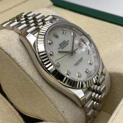 Pre Owned Rolex Datejust 126334 Automatic Mother of Pearl Diamond Dial Stainless Steel 18k White Gold Men's Wristwatch 41mm