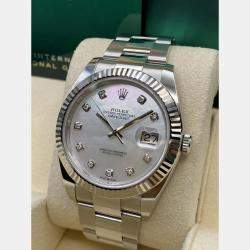 Pre Owned Rolex Datejust 126334 Automatic Mother of Pearl Diamond Dial Stainless Steel White Gold Men's Wristwatch 41mm