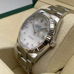 Pre Owned Rolex Datejust 126334 Automatic Mother of Pearl Diamond Dial Stainless Steel White Gold Men's Wristwatch 41mm