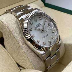 Pre Owned Rolex Datejust 126334 Automatic Mother of Pearl Diamond Dial Stainless Steel White Gold Men's Wristwatch 41mm