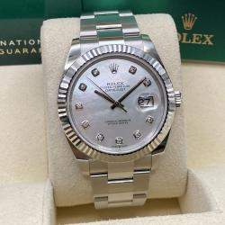 Pre Owned Rolex Datejust 126334 Automatic Mother of Pearl Diamond Dial Stainless Steel White Gold Men's Wristwatch 41mm