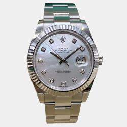 Pre Owned Rolex Datejust 126334 Automatic Mother of Pearl Diamond Dial Stainless Steel White Gold Men's Wristwatch 41mm