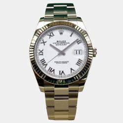 Pre Owned Rolex Datejust 126334 Automatic White Roman Dial Stainless Steel 18k White Gold Men's Wristwatch 41mm