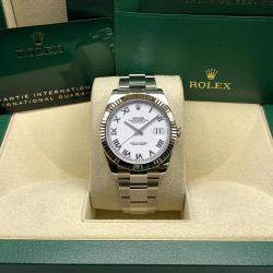 Pre Owned Rolex Datejust 126334 Automatic White Roman Dial Stainless Steel 18k White Gold Men's Wristwatch 41mm