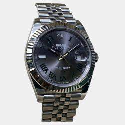Pre Owned Rolex Datejust 126334 Automatic Wimbledon Dial Stainless Steel 18k White Gold Men's Wristwatch 41mm