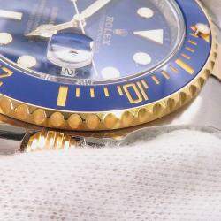 Pre Owned ساعة يد رجالية رولكس صبمارينر 16613LB أوتوماتيك زرقاء 18 قيراط ذهب أصفر ستانلس ستيل 40 ملم