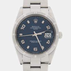 Pre Owned Rolex Date 15210 Automatic Blue Stainless Steel Men's Wristwatch 34mm
