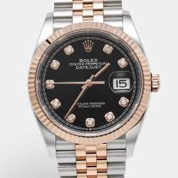 مملوكة مسبقًا Rolex Datejust M1263231-0019 Black Dial 18K Everose Gold Oystersteel Diamond Men's Wristwatch 36 mm
