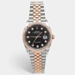 مملوكة مسبقًا Rolex Datejust M1263231-0019 Black Dial 18K Everose Gold Oystersteel Diamond Men's Wristwatch 36 mm