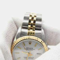 مملوكة مسبقًا ساعة يد رجالية رولكس ديت جست 69173 أوتوماتيك بيضاء ذهب أصفر عيار 18 ستانلس ستيل 26 مم