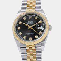 Pre Owned Rolex Datejust 126233G Automatic Black 18K Yellow Gold Stainless Steel Men's Wristwatch 36 mm