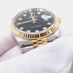 Pre Owned Rolex Datejust 126233G Automatic Black 18K Yellow Gold Stainless Steel Men's Wristwatch 36 mm