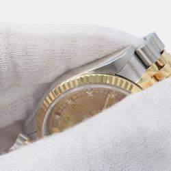 Pre Owned ساعة يد رجالية رولكس أوتوماتيكية ديتجاست 16233 ذهب أصفر عيار 18 ستانلس ستيل بلون الشمبانيا 36 مم