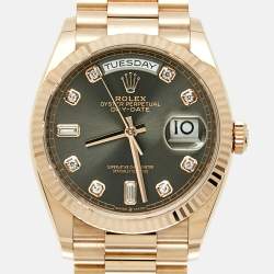 مملوكة مسبقًا Rolex Day - Date President M128235-0050 Slate Dial 18K Everose Gold Diamond Men's Wristwatch 36 mm