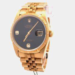 مملوكة مسبقًا Rolex Datejust 16248 Black Yellow Gold Automatic Men's Wristwatch 36mm
