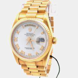 Pre Owned Rolex Day-Date 18038 White Yellow Gold Automatic Men's Watches 36mm