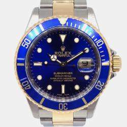 Pre Owned Rolex Submariner 16613 Blue 18K Yellow Gold Stainless Steel Automatic Men's Watches 40mm