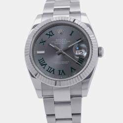 Pre Owned Rolex Datejust Wimbledon 126334 Grey 18K White Gold Stainless Steel Automatic Men's Wristwatch 41mm