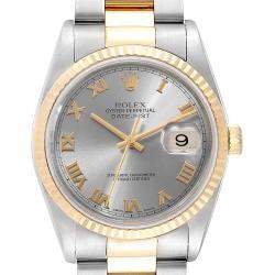 Rolex Slate 18K Yellow Gold and Stainless Steel Datejust 16233 Men's Wristwatch 36MM