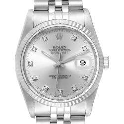 Rolex Silver Diamonds 18K White Gold And Stainless Steel Datejust 16234 Men's Wristwatch 36 MM